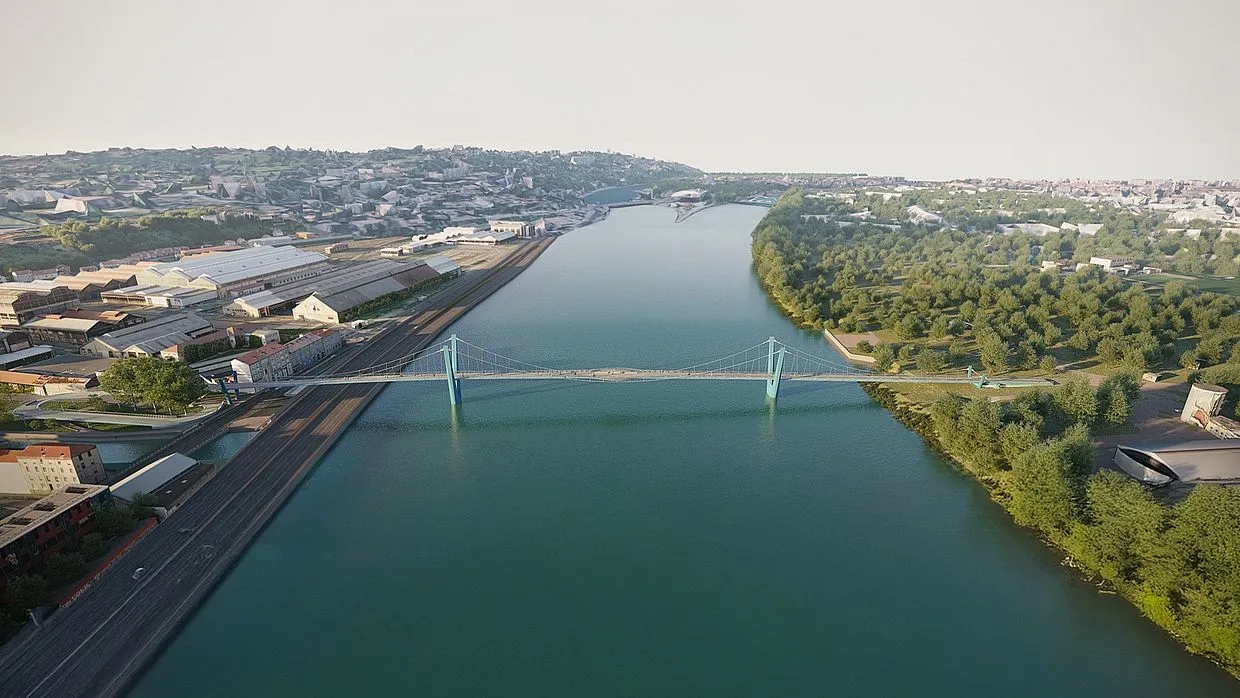 Vue générale de la future passerelle Oullins-Gerland (depuis le Sud)